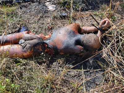 Bbq time, remains of burned man