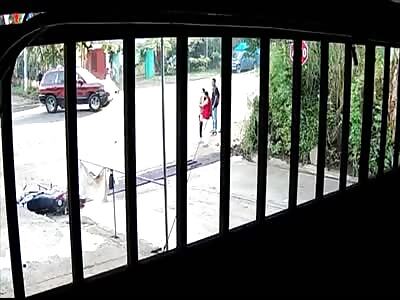 motorcyclist crashes into the side of a flying car