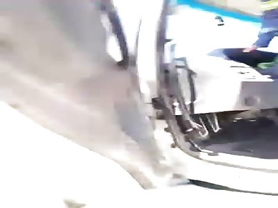 Motorcyclist falls over a level crossing on the road (Aftermath)