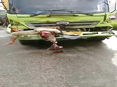 MAN WAS RUN OVER AND TRAPPED IN THE TRUCK BUMPER