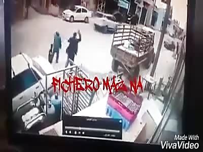 Child is trapping when crossing the street