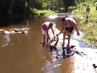 Dead man floating in river