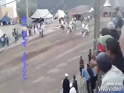 Woman is hit by horses