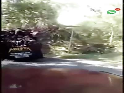 Truck with people turns