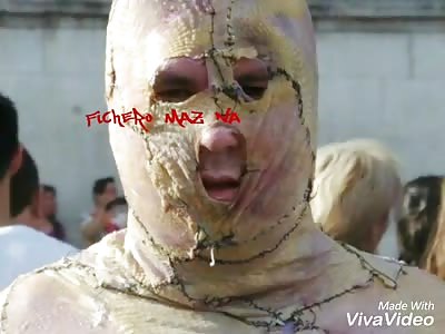 Crazy man with literal chicken costume