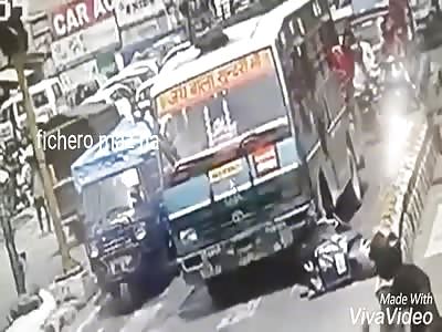 truck rides motorcyclists and this one is saved from dying to