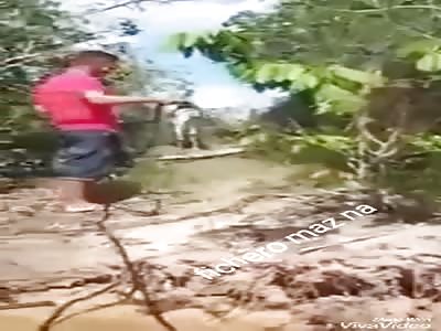 STUPID: man bullfights the cow and it is rammed