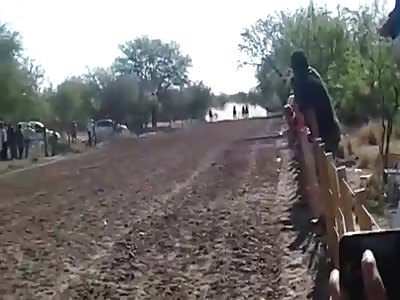 ACCIDENT: rider in race dumps with everything and horse