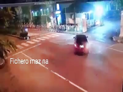 MOTORCYCLE STARTS AGAINST AUTOMOBILE