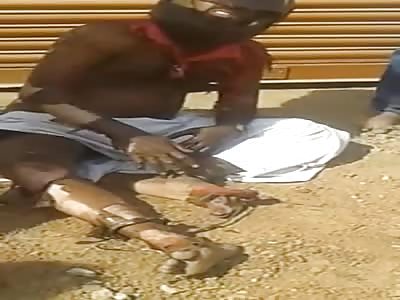 MOTORCYCLE BURNED AFTER ACCIDENT