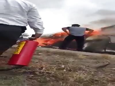 Burning Alive Trapped In His Car