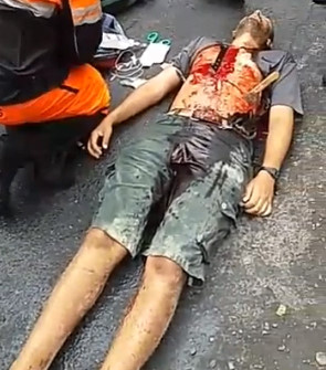 Crazy Man Sets Bus on Fire then Stabs Himself