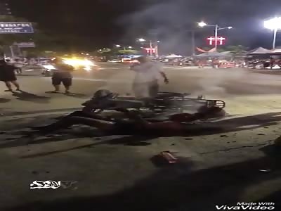 Biker Severely Burned In Accident Still Alive in middle Side Of The Road