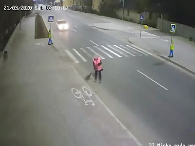 cleaning staff is run over