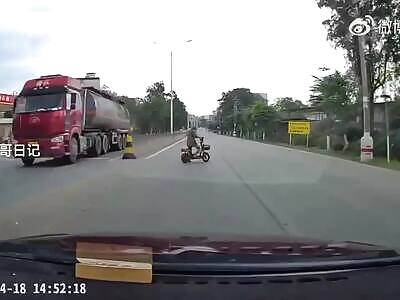 Old Man On Scooter Gets At least A Badly Broken Leg