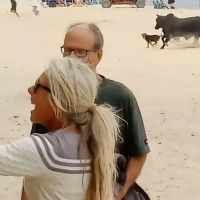 woman brutally attacked by a bull on the beach collecting recyclables