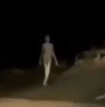 Humanoid Creature Walking Along Road