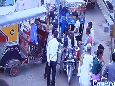 (Close-up) Stone Thrown to a Man's Head During Road Rage Killing Him. 