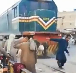 Oblivious Man Hit by Train