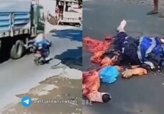 (NOT Repost) Biker Throws Wife Under Truck After Losing Control