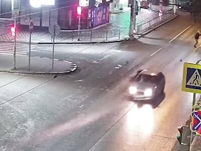 Pedestrian Crossing the Road Is Hit By Drunk Driver in Volgograd