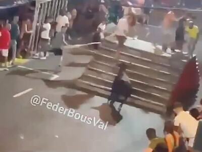 idiot spanish thrown from the height by a bull