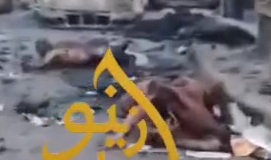 Calcinated bodies of Syrian killed by the Israeli air strike 