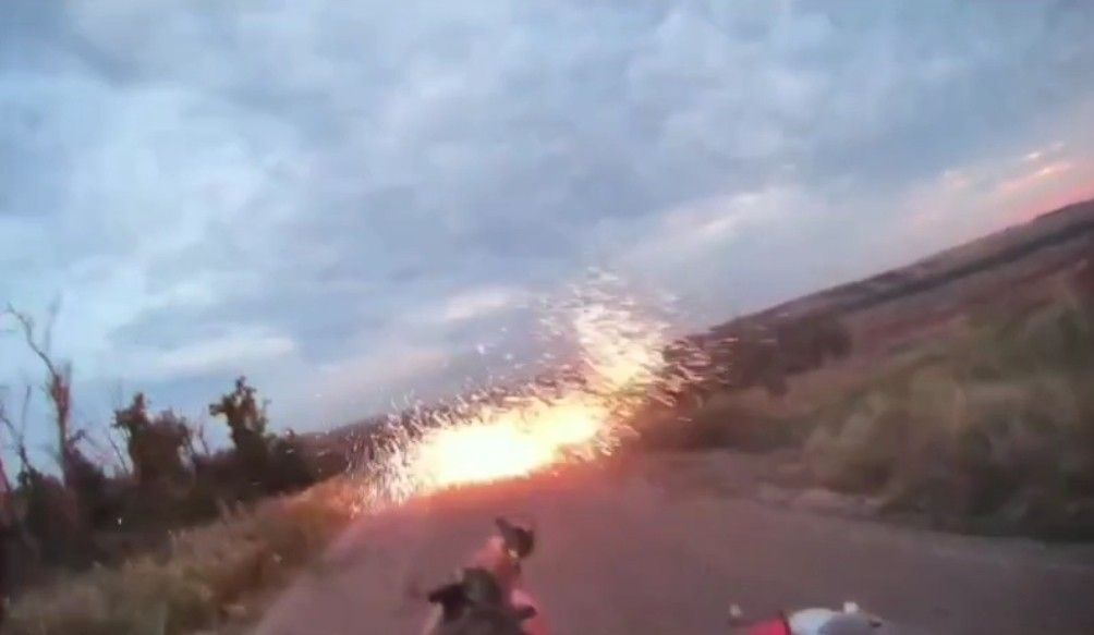 Russian soldier destroys ambush drone.