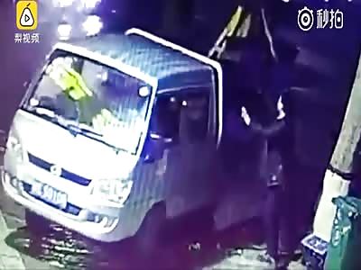 The moment a mans legs is Crushed by falling glass transport rack