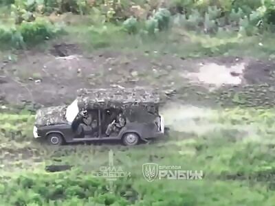 A Russian private vehicle was almost hit by a Ukrainian drone and then