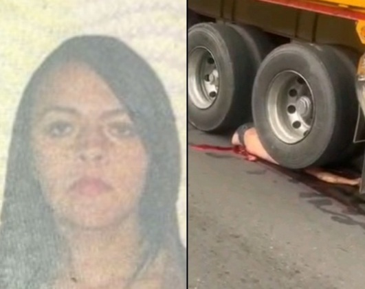 Young Colombian woman riding bike crashed dead under big truck 