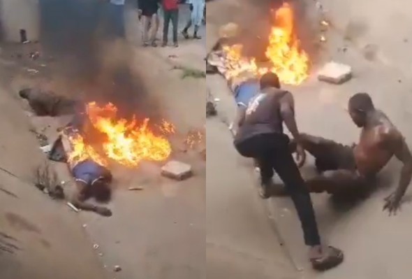 Extortionists Stoned And Set Ablaze By Angry Mob