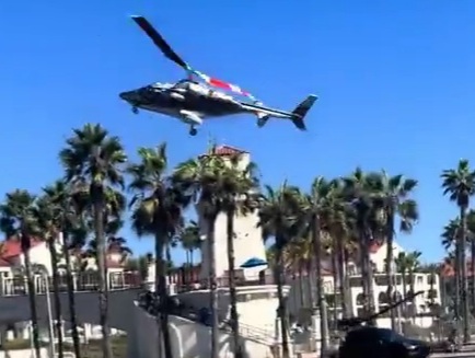 Close up video of the helicopter crash in Huntington Beach, California