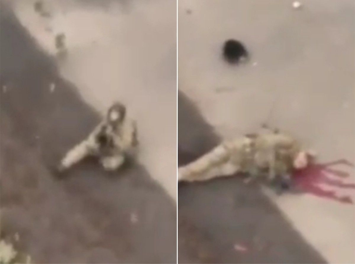 Ukranny commits suicide and bleeds profusely.