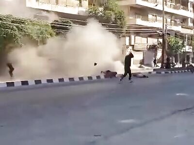 Security guard thrown into the air by a bomb