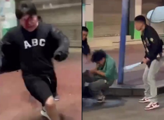 several young men wielding knives chased and attacked others 