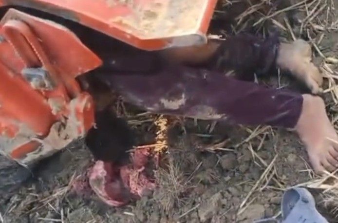 HE GOT STUCK IN THE TRACTOR'S ROTATOR AND THE SKULL RUPTURED