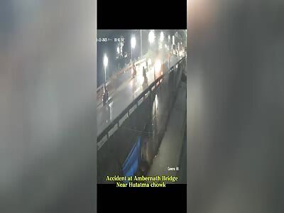 MOTORCYCLIST FLYING FROM A BRIDGE IN AN ACCIDENT