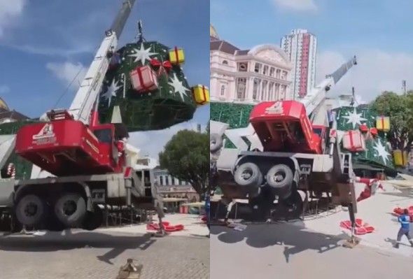 Worker dies after crane collapses during Christmas tree assembly 