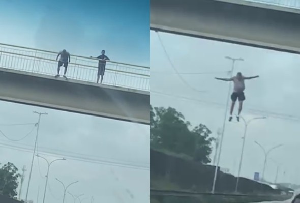 Man Jumps From An Overpass On Busy Freeway