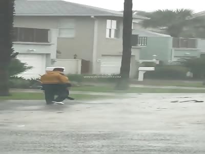 Man Caught Using A Leaf Blower During Hurricane Irma