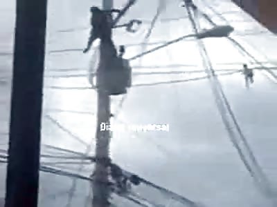 Man receives an electric charge and falls