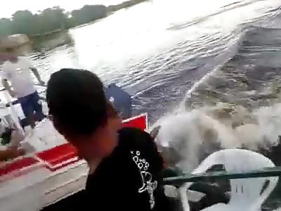 Boating accident, several people crushed.