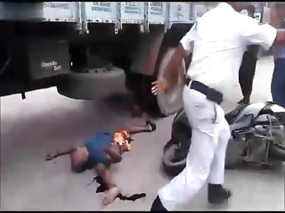 Horrible accident Man crash by truck