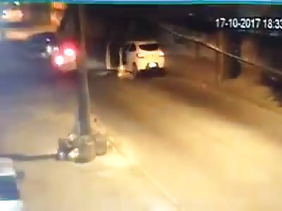 in a robbery robbery and almost hit by the car itself