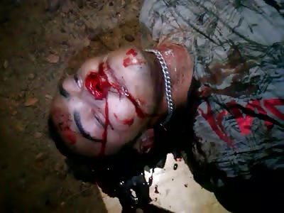 thief agonizing after get shot  drinking his own blood