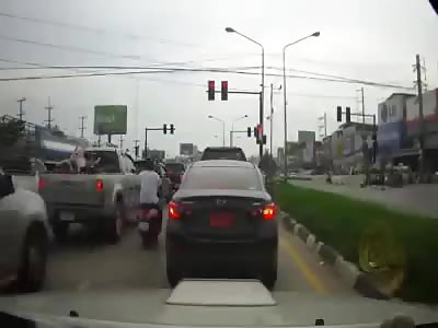 Woman crossing the road gets flying lessons