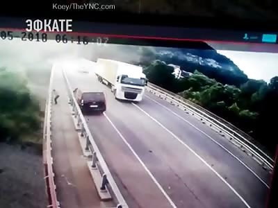 Russian Guy Suicides off a Bridge After Crashing Car into Barrier + Aftermath