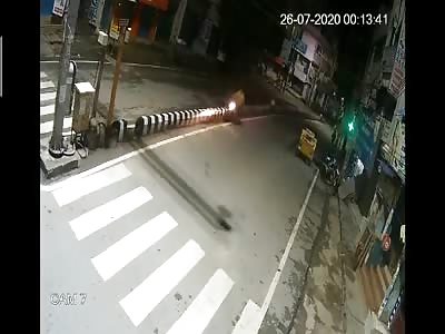 Speeding Bike Hits Lamp Post
