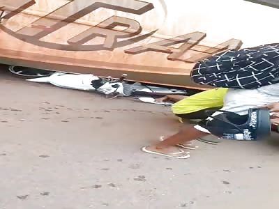 woman with seriously injured leg, motorcycle vs truck accident